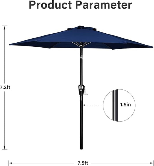 Simple Deluxe 7.5ft Patio Umbrella Outdoor Table Market Yard Umbrella with Push Button Tilt/Crank, 6 Sturdy Ribs for Garden, Deck, Backyard, Pool, Dark Blue