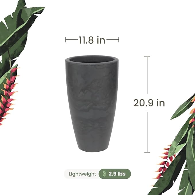 20.9" Tall Planter | Eco-Friendly, Durable, Lightweight | Indoor/Outdoor Use, All-Weather, Contemporary Design by Brazilian Artisans - Black