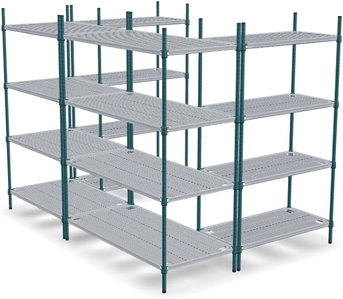 NSF 7' x 5' Walk-in 4-Tier Shelving Unit Kit with Drop Mat Shelf Liner, Commercial Storage Rack Unit, Organizer Shelves System Kit, Heavy Duty Racking for Storage, Shelving Kits (Green Epoxy)