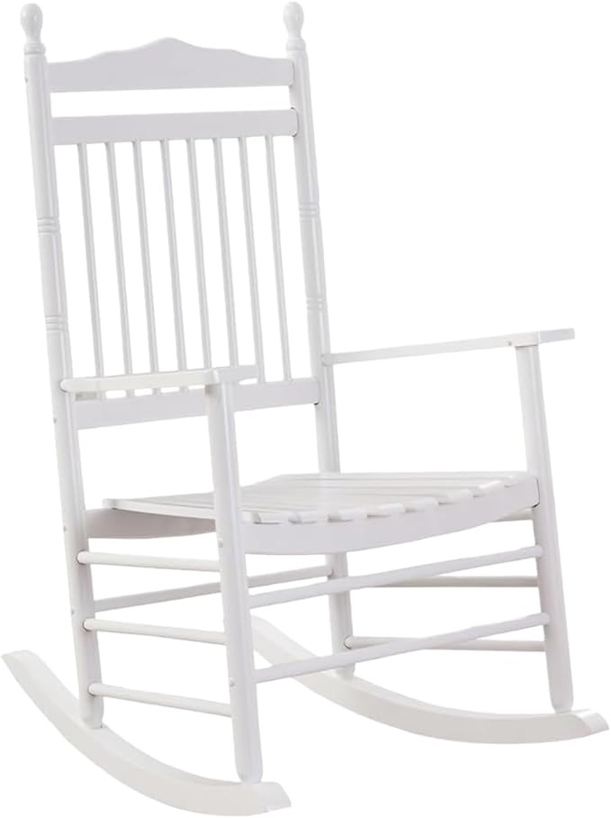 Outdoor Patio Wooden Rocking Chairs White Rockers for Adults for Porch, Lawn, Living Room, Indoor, Outside