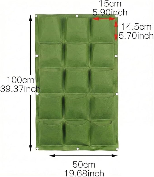 WFIST Vertical Hanging Planter Bag, Breathable Felt Wall Garden Planter with Metal Grommets, Indoor/Outdoor Space-Saving Herb & Flower Growing Pouch (18-Pocket)