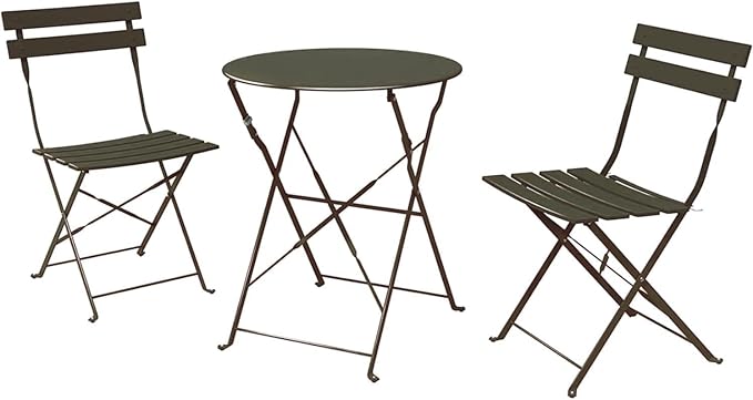 Indoor/Outdoor 3-Piece Foldable Bistro Set, Folding Outdoor Patio Furniture Sets, 2 Chairs and 1 Table, Weather-Resistant Outdoor/Indoor Conversation Set for Patio (Brown)