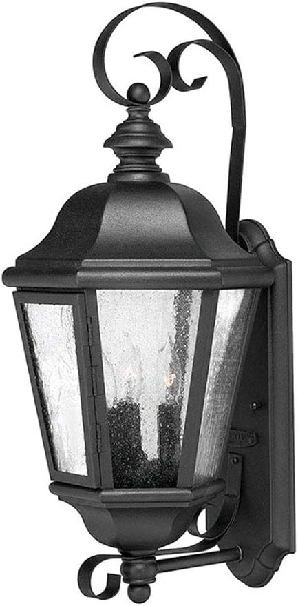 Hinkley Edgewater Medium Wall Mount Outdoor Lantern - Aluminum, Clear Seedy Glass, Traditional - Black Finish