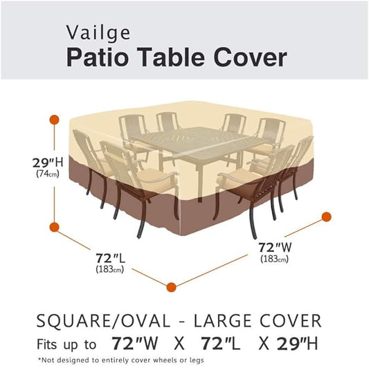 Vailge Waterproof Patio Furniture Set Cover with Padded Handles, Patio/Outdoor Table Cover, Patio/Outdoor Dining Square Table Chairs Cover(Medium,Beige & Brown)