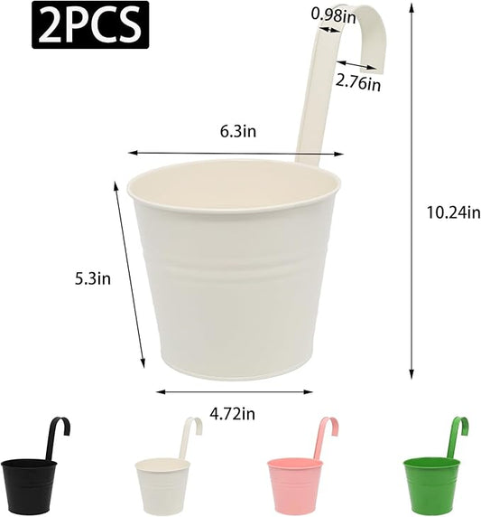Hanging Planters Set of 2 - Small Modern White Outdoor Pots with Sturdy Hooks, Space-Saving Design for Patio, Garden, Balcony - Durable Weather-Resistant Plant Containers