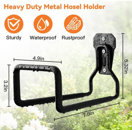Hose Holder Stand Wall Mount, 2Pcs Heavy Duty Garden Hose Hanger Reel, Metal Water Pipe Tube Hooks Rack for Outside Yard, Garage, Storage Organizer - Black