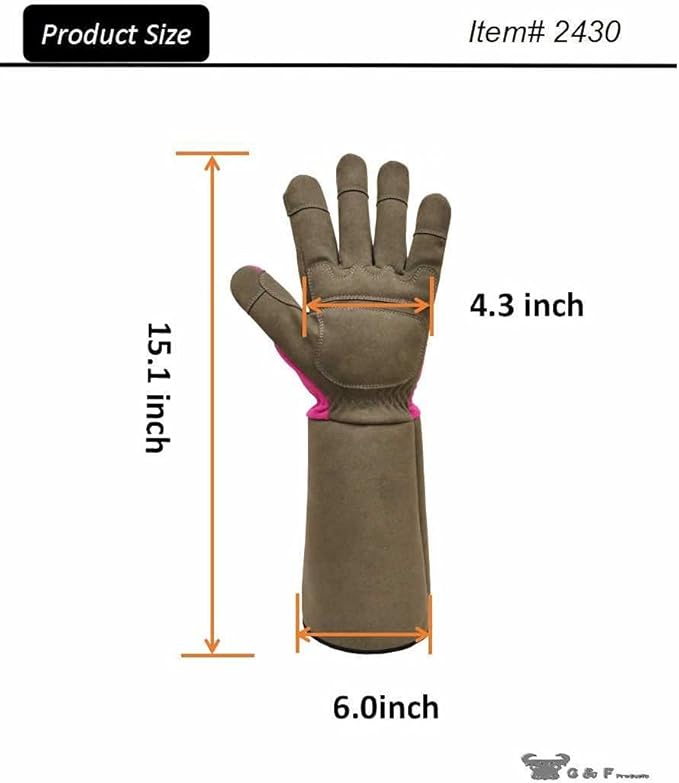 G & F Products Florist Pro Rose Gardening Gloves, Synthetic Leather Palm, Thorn Protection, Long Sleeve