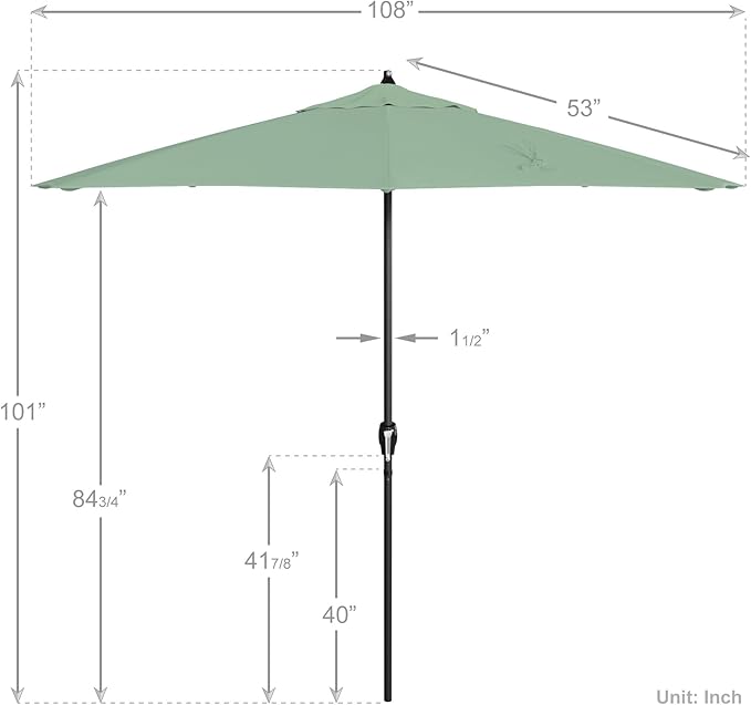 California Umbrella 9' Rd Aluminum Patio Umbrella, Crank Lift, Auto Tilt, Black Finish, 4yr Fade Warranty, Spa