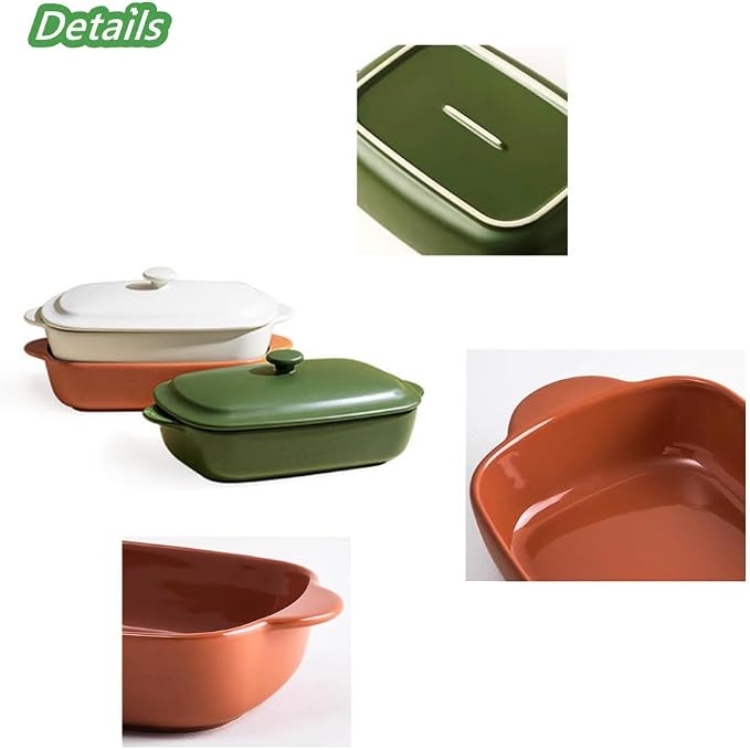 Ceramic Casserole Dish with Lid,33oz Covered Rectangular Baking Dish with Lid,Deep Casserole Cookware Bakeware,Oven Safe and Dishwash Safe