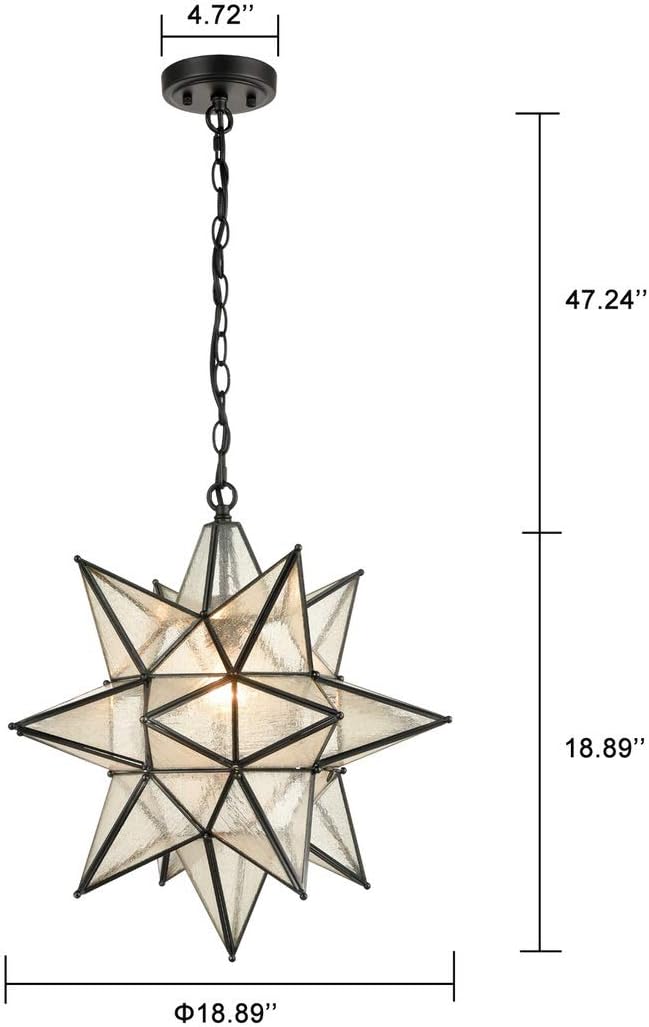 DIRYZON EUL 20 Inch Modern Moravian Star Pendant Lighting Seeded Glass Light on Chain
