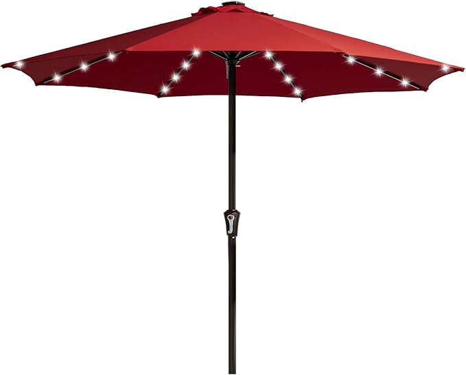 JEAREY Upgrade 11FT LED Lighted Patio Umbrella, Solar Outdoor Umbrella, Table Umbrella for Pool, Deck & Yard (Red)
