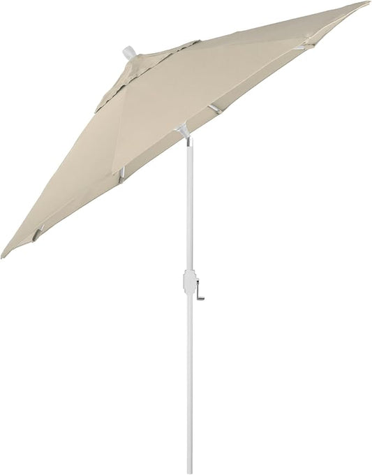 California Umbrella 5-Year-Non-Fading, 9Ft Premium Patio Umbrella, Hand-Crank, Button-Tilt, White Frame, Solution Dyed Beige Fabric