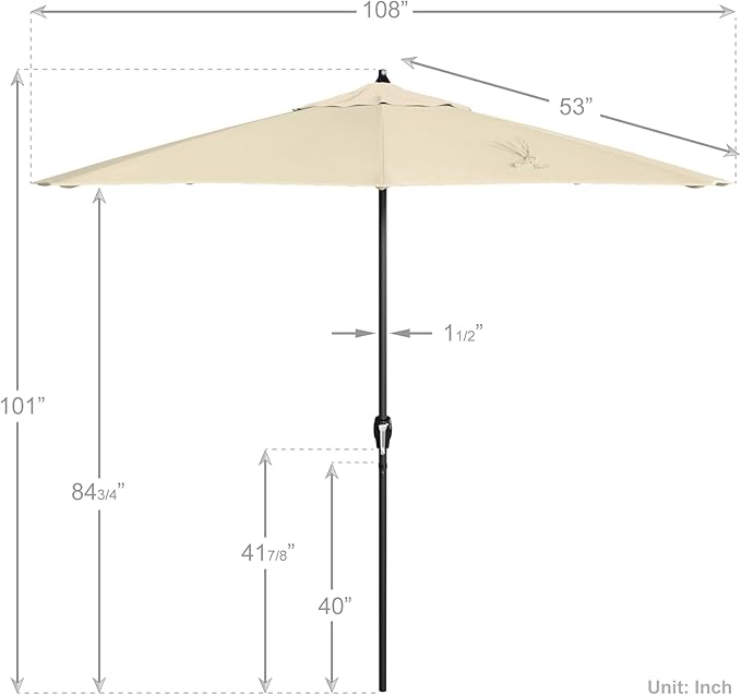 California Umbrella 9' Rd Aluminum Patio Umbrella, Crank Lift, Auto Tilt, Black Finish, 4yr Fade Warranty, Antique Beige