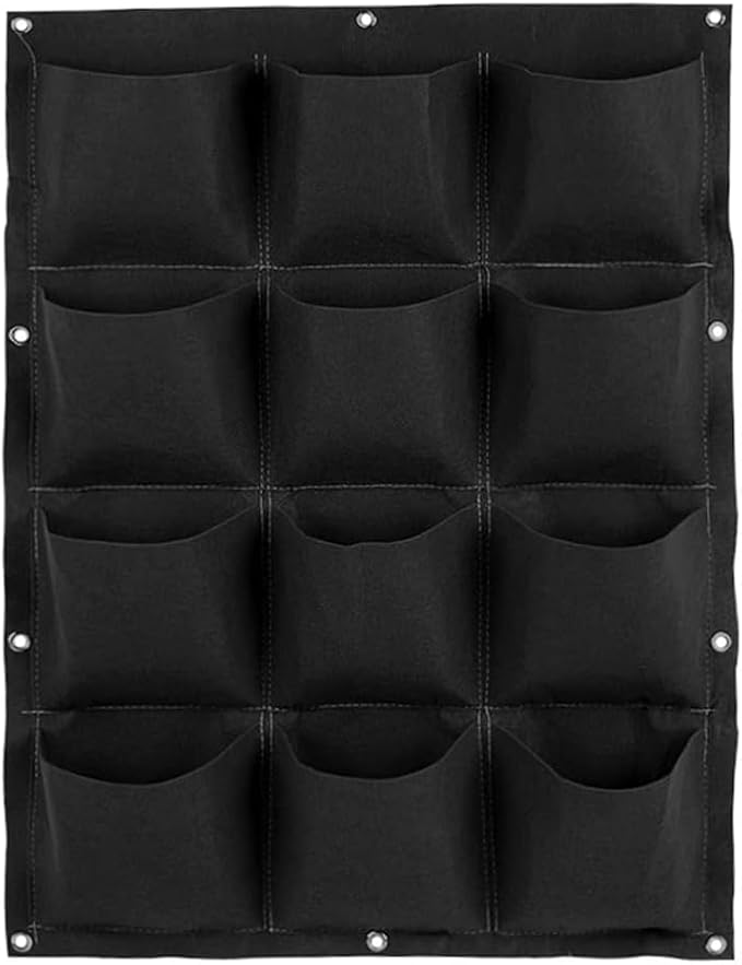 WFIST Vertical Hanging Planter Bag, Breathable Felt Wall Garden Planter with Metal Grommets, Indoor/Outdoor Space-Saving Herb & Flower Growing Pouch (12-Pocket)