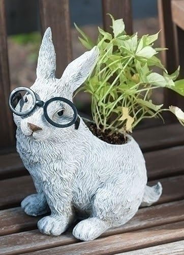 Roman Exclusive White Rabbit Wearing Silly Black Spectacles Planter, 9-Inch, Made of Dolomite/Resin