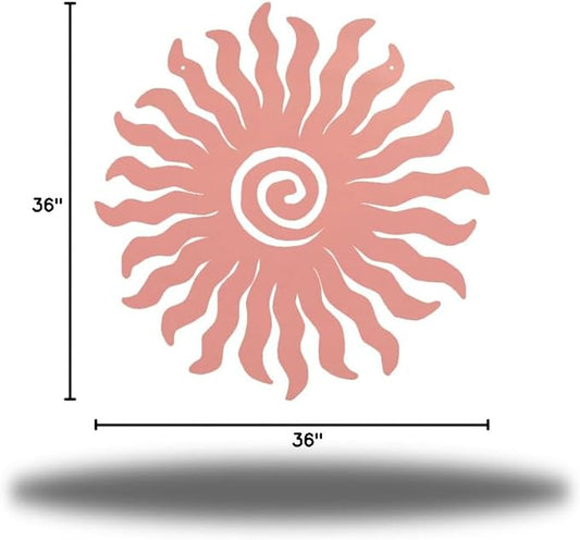 Riverside Designs Sunburst Metal Wall Art Steel Outdoor Decor - Heavy-Duty and Waterproof - Made in USA (36", Pink)