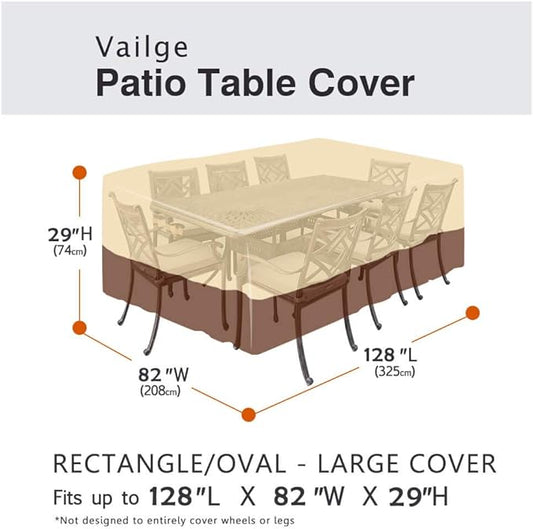 Vailge Waterproof Patio Furniture Set Cover with Padded Handles, Patio/Outdoor Table Cover, Patio/Outdoor Dining Rectangular Table Chairs Cover(Large,Beige & Brown)