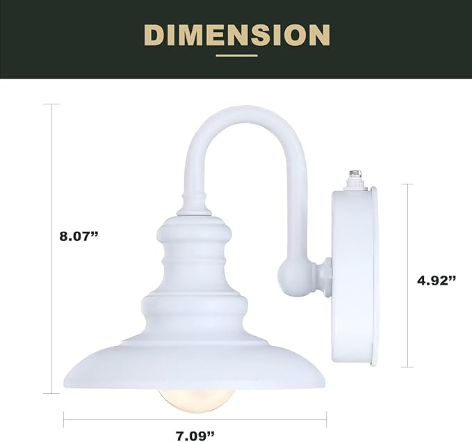LONEDRUID Dusk to Dawn Sensor Outdoor Gooseneck Barn Light Fixtures White Exterior Wall Sconce Lighting Waterproof Outside Porch Lantern Rustic Wall Mount Lamp for House Garage Farmhouse
