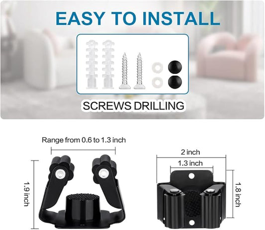 JAMEND CLXP 9PCS Broom and Mop Holder, Heavy Duty Garden Tool Organizer Rack Rake and Shovel Handle, Stainless Steel Mop Hanger. Screws for Wall Mounted. Matte Black