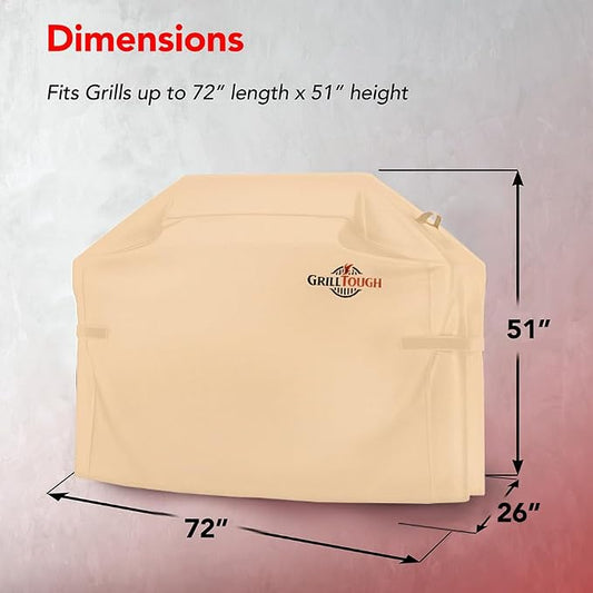 GrillTough Heavy Duty BBQ Grill Cover for Outdoor Grill, 72 Inch – Waterproof, Weather Resistant, UV & Fade Resistant with Adjustable Straps – Gas Grill Cover for Weber, Genesis, Charbroil, etc. Tan