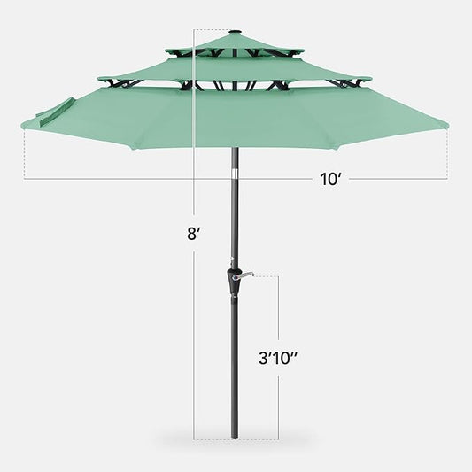 Best Choice Products 10ft 3-Tier Market Patio Umbrella, Outdoor Sun Shade with Tilt, Crank Lift, 8 Ribs for Backyard, Deck, Poolside – Seaglass