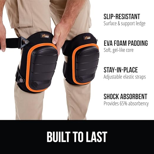 GORILLA GRIP Knee Pads for Work, All Day Comfort Gel Cushion and Soft Foam for Men and Women, Slip Resistant Heavy Duty Hard Cap, Adjustable Straps for Flooring, Construction and Gardening, Orange