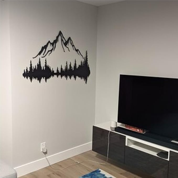 Wita Home Mountain and Forest Metal Wall Art, Wall Mounted Home Decor, Pine Trees and Mountain Wall Art for Living Room, Bedroom or Office, Large Outdoor Wall Decor, Nature Christmas Decor (Black, 110x73 inches)