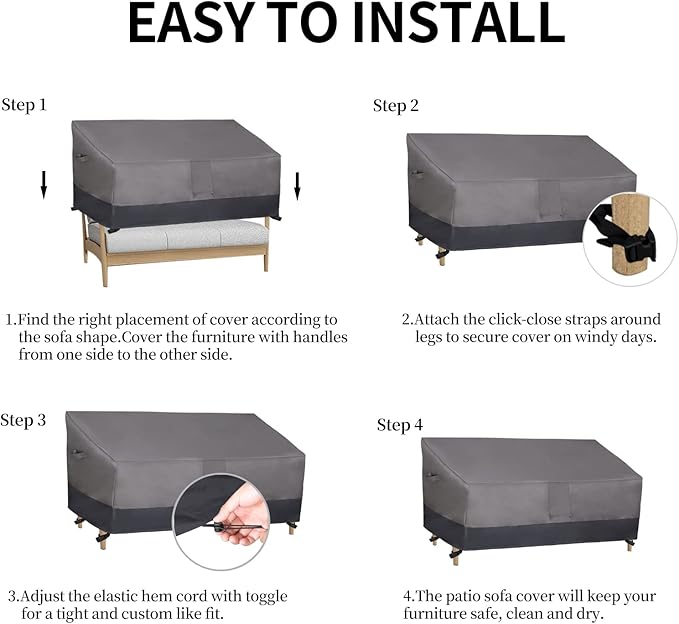 Easy-Going Heavy Duty Waterproof Outdoor Deep 2-Seater Loveseat Couch Patio Furniture Cover with Air Vent, Windproof, Durable