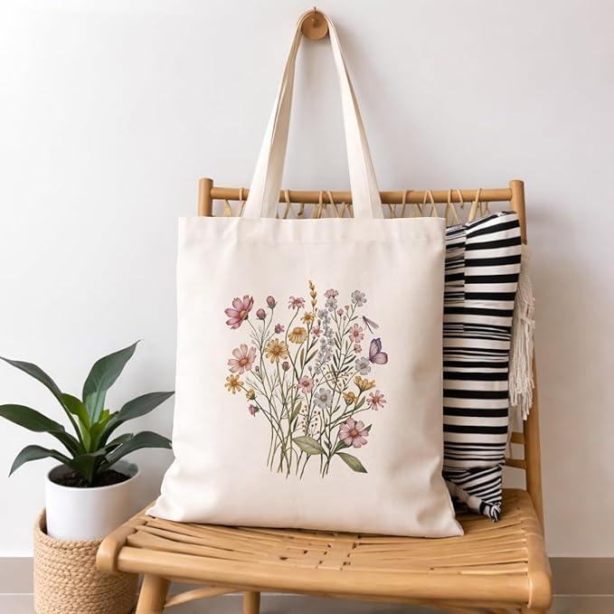 Floral Canvas Tote, Women Weekend Bags, Reusable Grocery Canvas Bag, Large Two Sided Printing Tote Bags