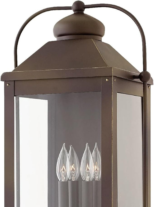 Hinkley Anchorage Large Wall Mount Outdoor Lantern - Aluminum, Clear Glass, Arched Carriage Handle, LED Included - Light Oiled Bronze Finish
