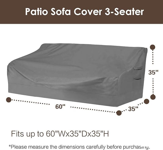 Vailge Heavy Duty Patio Sofa Cover, 100% Waterproof 3-Seater Outdoor Sofa Cover,Lawn Patio Furniture Covers with Air Vent and Handle,60" Wx 35" Dx 35" H,Grey
