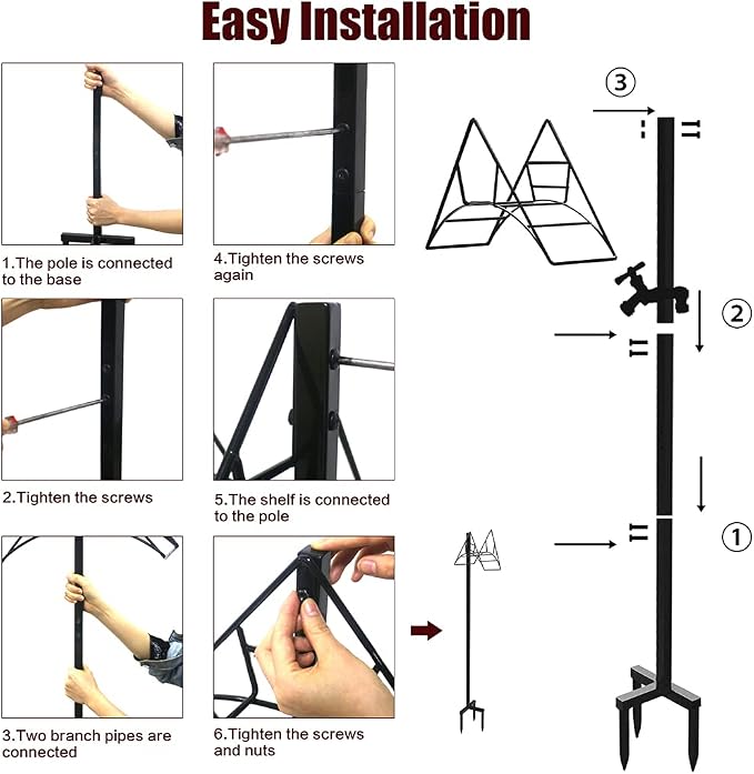 Artigarden Outdoor Hose Holder Stand with Brass Spigot Faucet - Freestanding Metal Water Pipe Extension Hanger Stake Heavy Duty Storage Organizer for Garden Lawn, Backyard