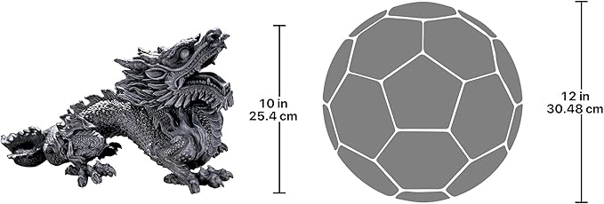 Design Toscano Benevolent Dragon Asian Garden Statue, 27 Inch, Resin, Gray Stone Finish