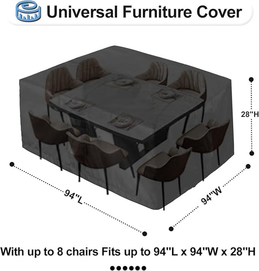 OutdoorLines Outdoor Waterproof Patio Table Furniture Set Covers - Rectangle Couch Sectional Cover Outside Weatherproof Patio Furniture Covering for Deck, Lawn and Backyard 94"L x 94"W x 28"H, Black