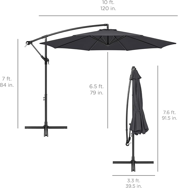 Best Choice Products 10ft Offset Hanging Market Patio Umbrella w/Easy Tilt Adjustment, Polyester Shade, 8 Ribs for Backyard, Poolside, Lawn and Garden