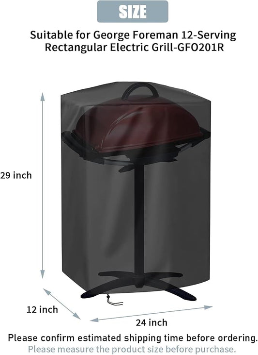 Grill Cover for George Foreman 12 Serving Indoor/Outdoor Electric Grill GFO201R, Waterproof BBQ Grill Cover, All Weather Resistant Grill Covers - 24 x 12 x 29 Inch