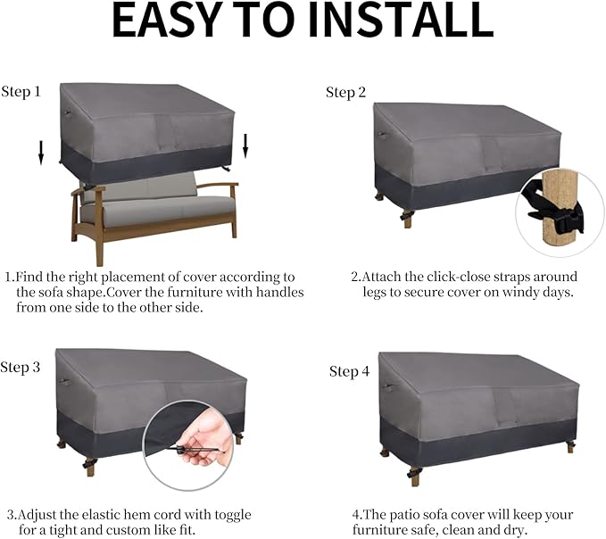 Easy-Going Waterproof Outdoor Loveseat Cover, Heavy Duty Deep 2-Seater Patio Couch, Windproof Furniture With Air Vent (76Wx40Dx33H inch, Gray/Dark Gray)