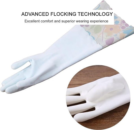 Bamllum 2 Pairs Rubber Cleaning Gloves, Household Kitchen Dishwashing Gloves with Cotton Flocked Liner, Long Cuff 16 Inches (Yellow+Pink, XL)