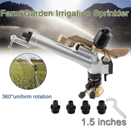 1.5'' Agriculture IrrigationSprinkler Gun Sprinkler Large-Area Irrigation Spray Gun Tool Garden Farm Watering Sprinkler 360° Adjustable Watering for Farms, Orchards, Tea Gardens, Forestry