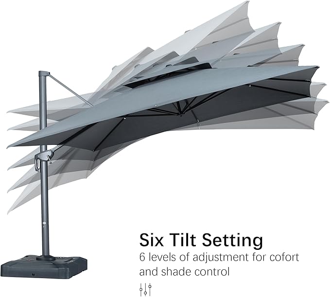 PURPLE LEAF Cantilever Patio Umbrella Outdoor Aluminum Offset Square Umbrella Windproof Heavy Duty Hanging Outside Umbrella for Deck Pool Garden