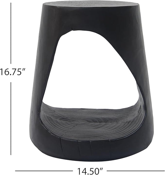 Lightweight Concrete Outdoor Side Table,Hollow Outdoor End Table, Wood-Like Texture Modern Small Accent Table for Patio Garden Balcony Porch Antique Black 16.75" H