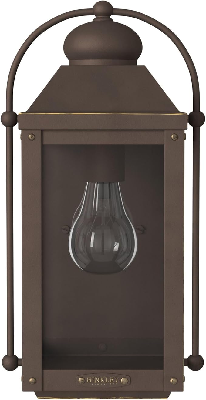 Hinkley Anchorage Small Wall Mount Outdoor Lantern - Aluminum, Clear Glass, Arched Carriage Handle - Light Oiled Bronze Finish