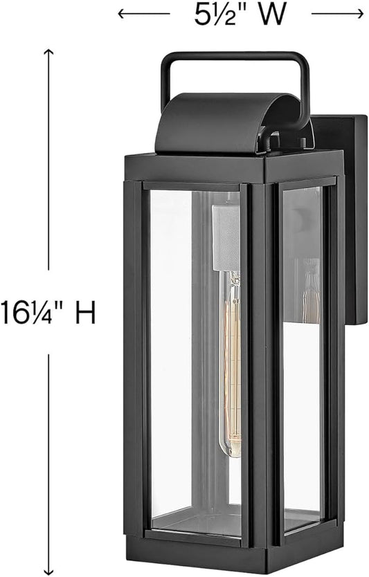 Hinkley Sag Harbor Medium Wall Mount Lantern - Heritage Collection, 1-Light, Traditional, Aluminum, Clear Glass - Black with Burnished Bronze Accents