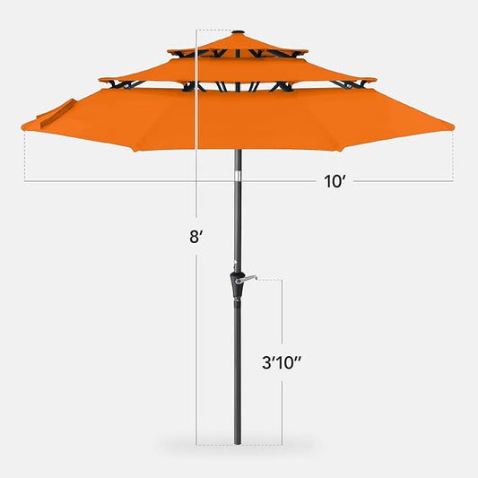 Best Choice Products 10ft 3-Tier Market Patio Umbrella, Outdoor Sun Shade with Tilt, Crank Lift, 8 Ribs for Backyard, Deck, Poolside – Orange