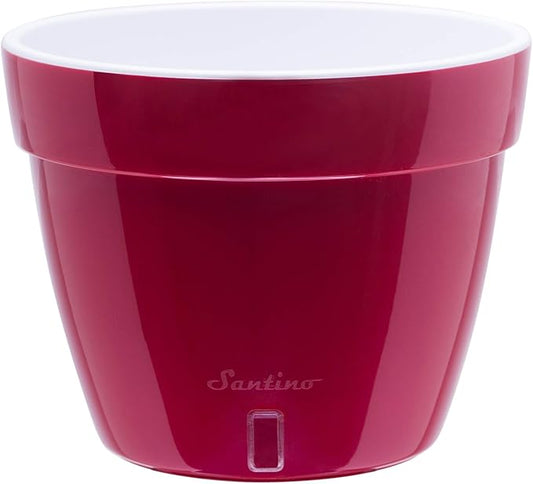 DECOPOTS - Self Watering Planter - Modern Flower Pot with Water Level Indicator for All House Plants, Flowers, Herbs (Diameter 10.6", Red - Pearl/White)