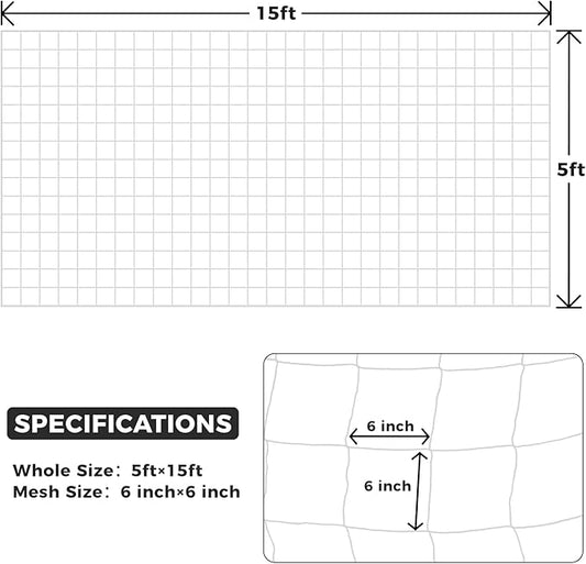 Kikhope Trellis Netting, 5x15 ft Heavy-Duty Polyester Plant Trellis Netting Mesh, Square Mesh Net for Climbing Plant, Fruits, Vegetables, Vines, Grow Tents, White(1 Pack)