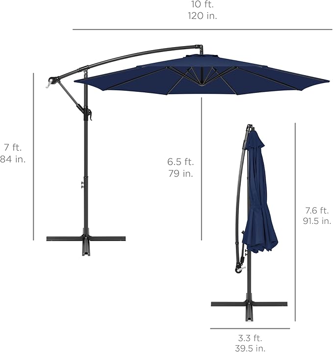 Best Choice Products 10ft Offset Hanging Market Patio Umbrella w/Easy Tilt Adjustment, Polyester Shade, 8 Ribs for Backyard, Poolside, Lawn and Garden