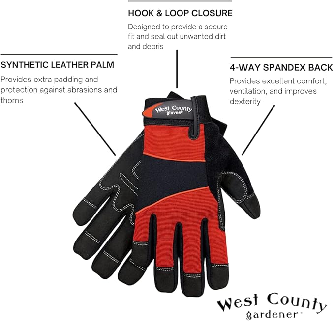 West County 013B/XL Men's Gloves – X-Large, Brick, Work Gloves with Four-Way Spandex Backing, Adjustable Cuff