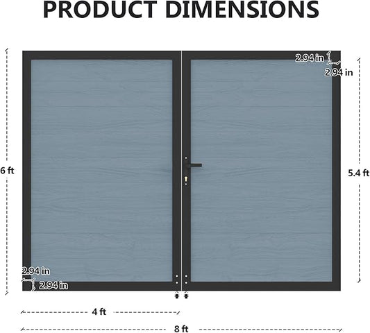 Wood Plastic Privacy Double Fence Gate 6ft(H) x 8ft(W), Metal Frame with Knob Kits, Durable Composite Outdoor Gate,Gray