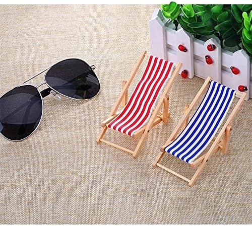 Dollhouse Miniature Furniture Accessories Foldable Wooden Beach Chair Mini Longue Deck Chair Doll House Ornament Kits for DIY Fairy Garden Dollhouse Decoration - Pack of 4